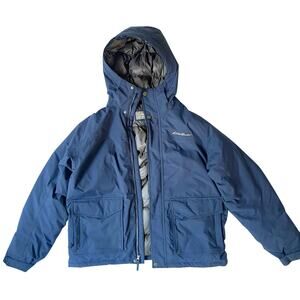 Eddie Bauer Men’s WeatherEdge Waterproof Down Parka Large Navy Hooded Jacket